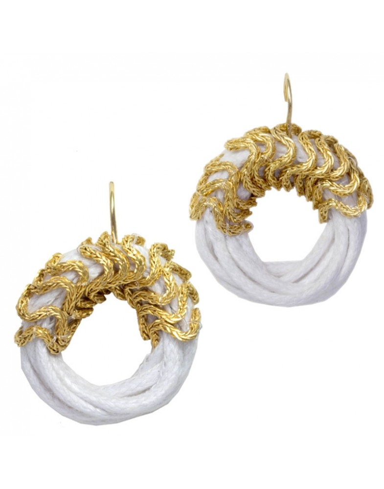 Brinco Dourado Argola Zig-Zag Branco Pequeno