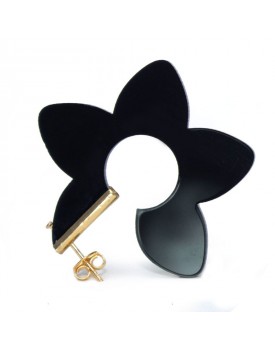 Brinco Dourado Argola Flor Preto