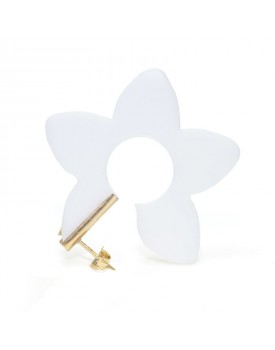 Brinco Dourado Argola Flor Branco