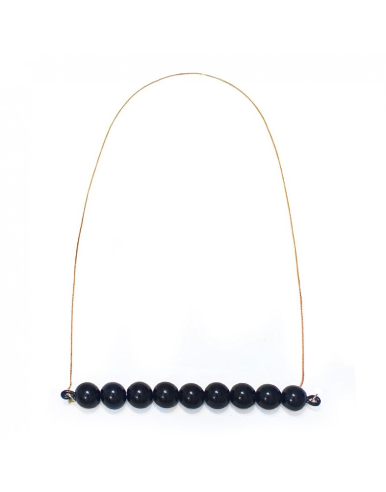 Colar Dourado Bolas Pretas