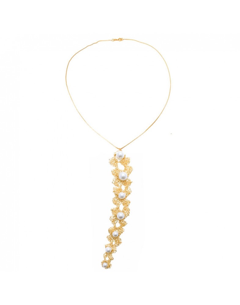 Colar Dourado Escama De Peixe Pérolas