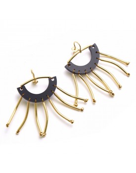 Brinco Dourado Sol De Resina Preto