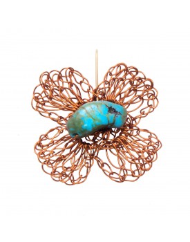 Brinco Dourado Flor Turquesa