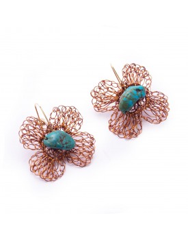 Brinco Dourado Flor Turquesa