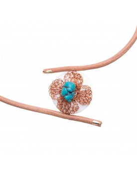 Colar Dourado Flor Turquesa