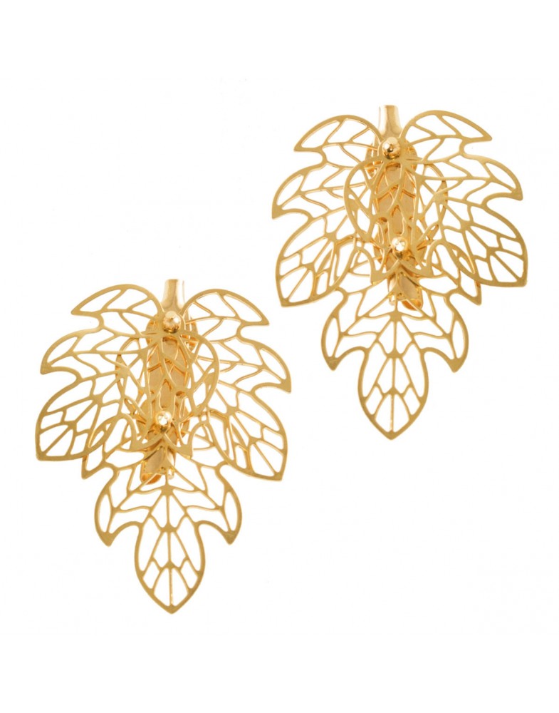 Brinco Dourado Broche Folha Vazada