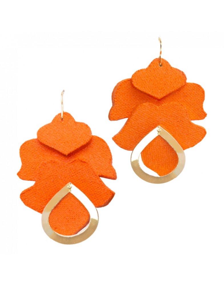 Brinco Dourado Tulipa Neoprene Laranja