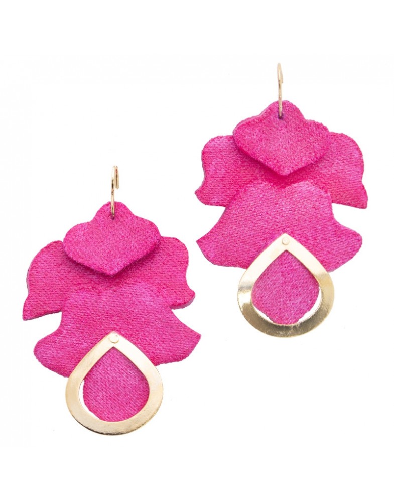 Brinco Dourado Tulipa Neoprene Rosa