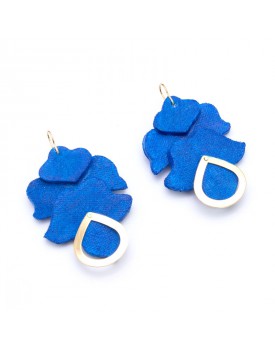 Brinco Dourado Tulipa Neoprene Azul