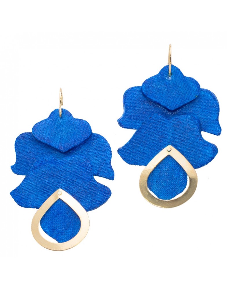 Brinco Dourado Tulipa Neoprene Azul