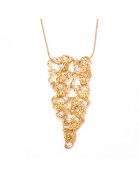 Colar Dourado Trama De Pérolas