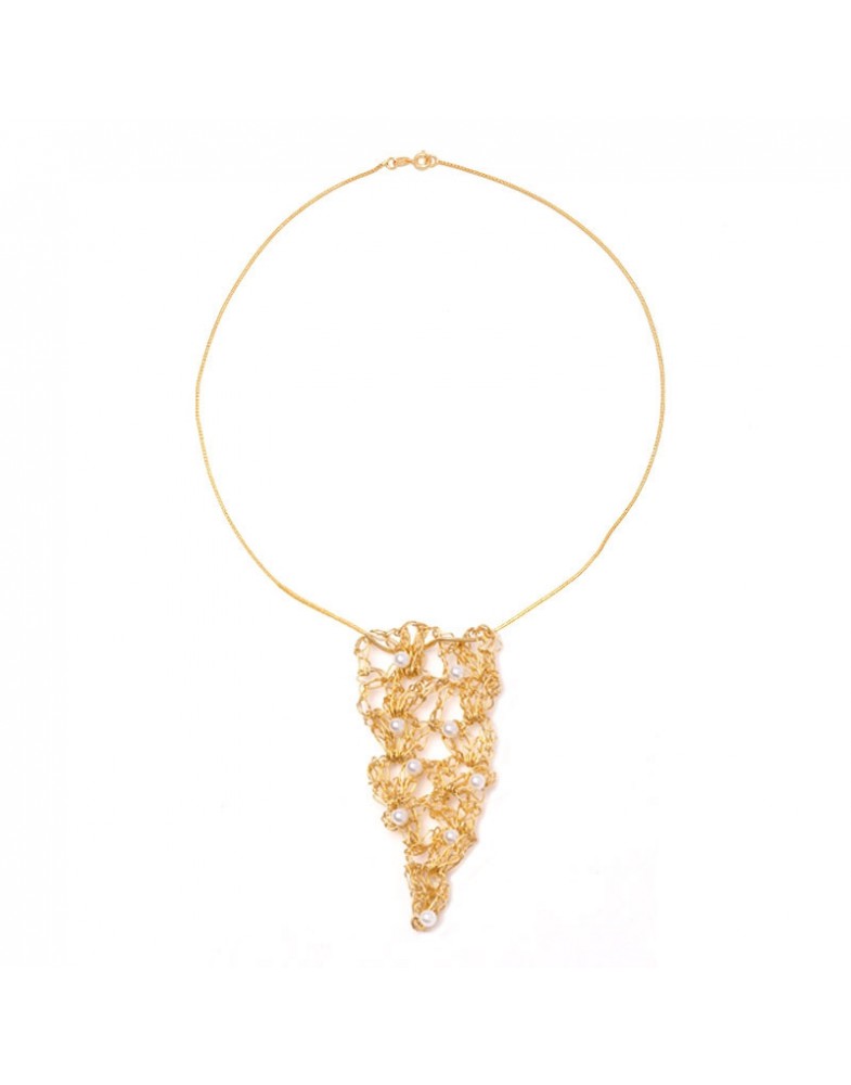 Colar Dourado Trama De Pérolas