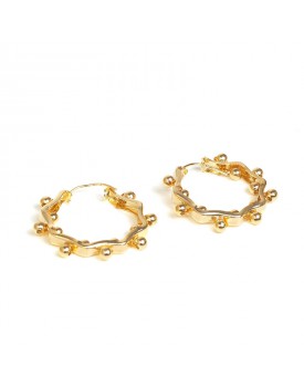 Brinco Dourado Argola Ondulada Com Bolinhas