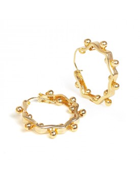 Brinco Dourado Argola Ondulada Com Bolinhas
