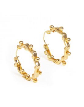 Brinco Dourado Argola Ondulada Com Bolinhas