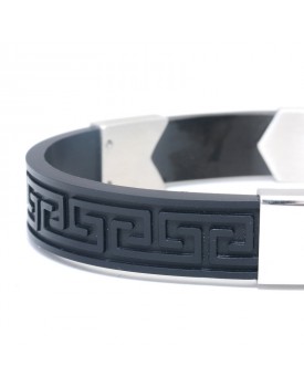 Pulseira Masculina Em Aço E Caucciù Grego