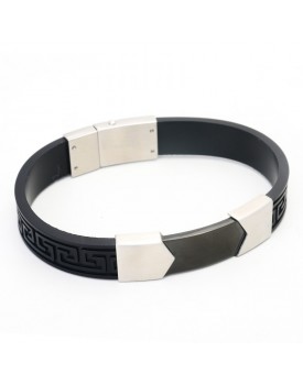 Pulseira Masculina Em Aço E Caucciù Grego