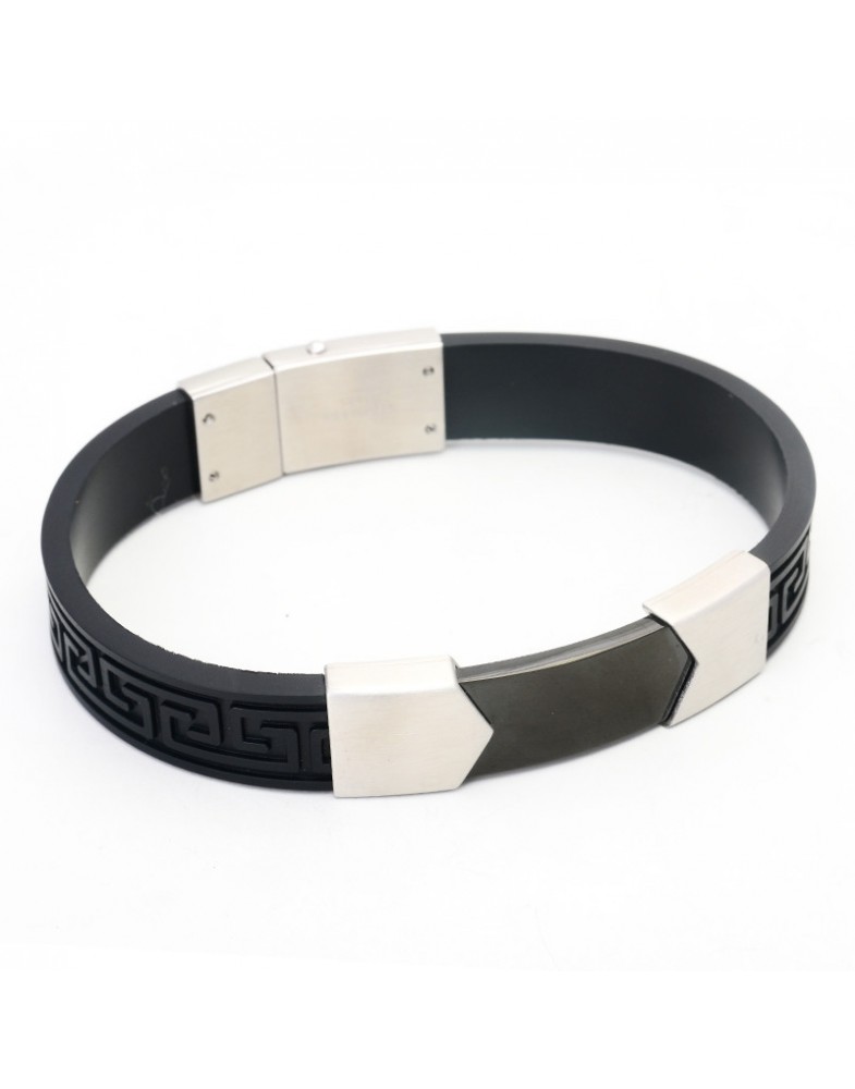 Pulseira Masculina Em Aço E Caucciù Grego