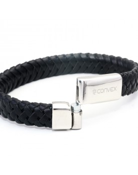 Pulseira Masculina Em Aço E Couro Trançado