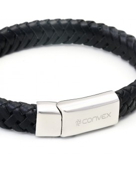 Pulseira Masculina Em Aço E Couro Trançado