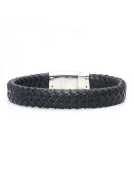 Pulseira Masculina Em Aço E Couro Trançado