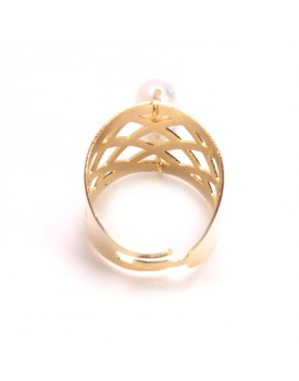 Anel Dourado Trio De Pérolas