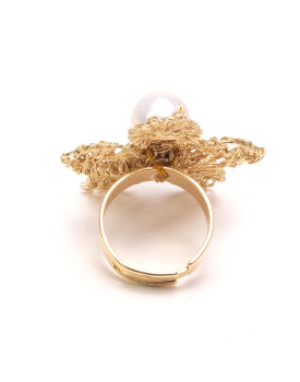 Anel Dourado Jasmim Com Pérola