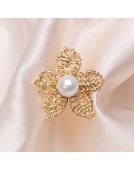 Anel Dourado Jasmim Com Pérola