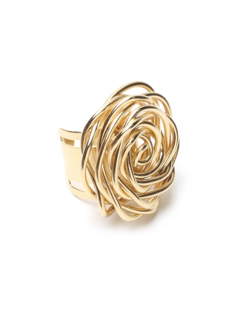 Anel Dourado Botão de Rosa Grande