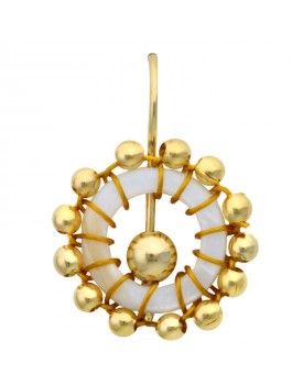 Brinco Dourado Mini Disco De Madrepérola Caseada Com Bolinhas