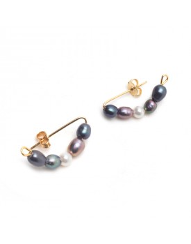 Brinco Dourado Furinhos Mix De Pérolas