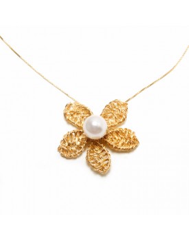Colar Dourado Jasmim Com Pérola