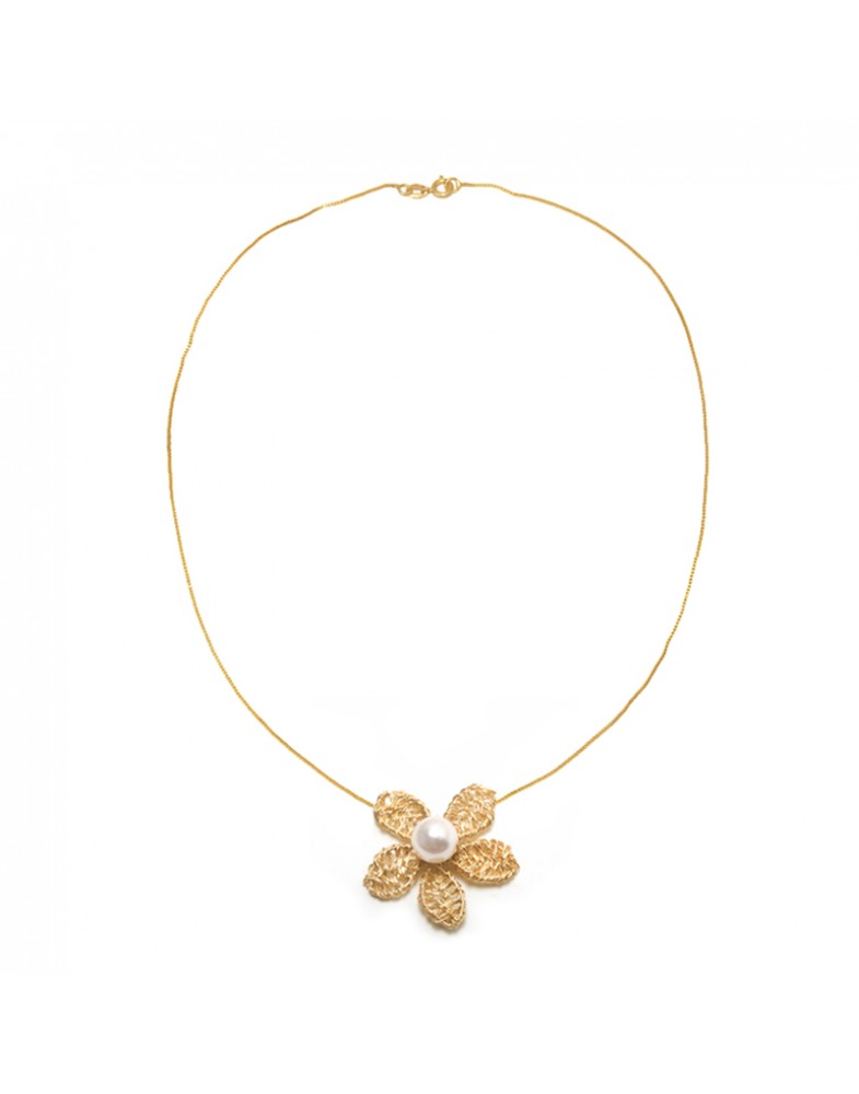 Colar Dourado Jasmim Com Pérola