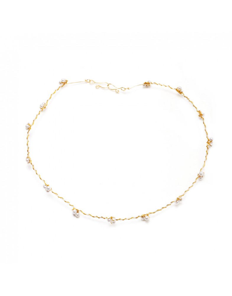 Colar Dourado Cabelo De Anjo Com Pérolas
