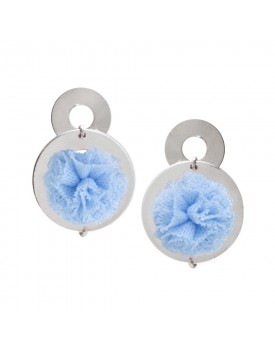 Brinco Prata Pompom Azul