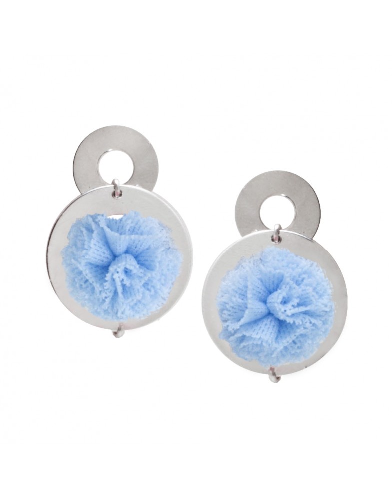 Brinco Prata Pompom Azul