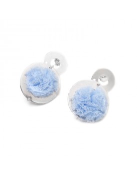 Brinco Prata Pompom Azul