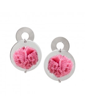 Brinco Prata Pompom Rosa