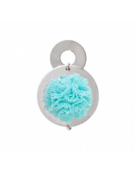 Brinco Prata Pompom Verde Turquesa