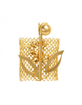 Brinco Dourado Malha Com Flores