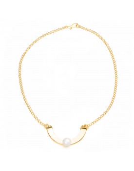 Colar Dourado Meio Círculo Com Pérola