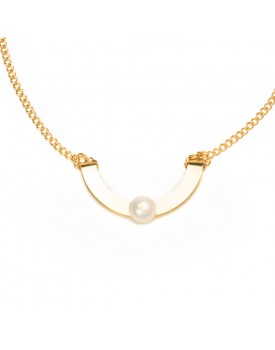 Colar Dourado Meio Círculo Com Pérola