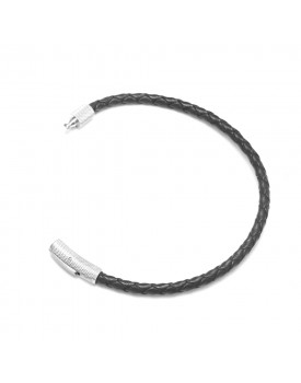 Pulseira Masculina Em Aço E Couro Preto