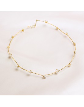 Colar Dourado Cabelo De Anjo Com Pérolas