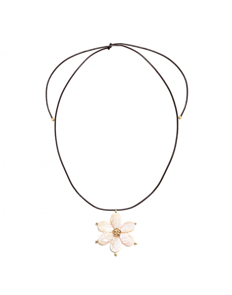 Colar Dourado Flor de Madrepérola Folha
