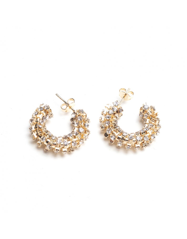 Brinco Dourado Argola Pequena Strass