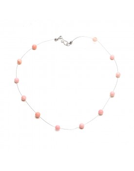 Colar Prateado Bolinhas Coral
