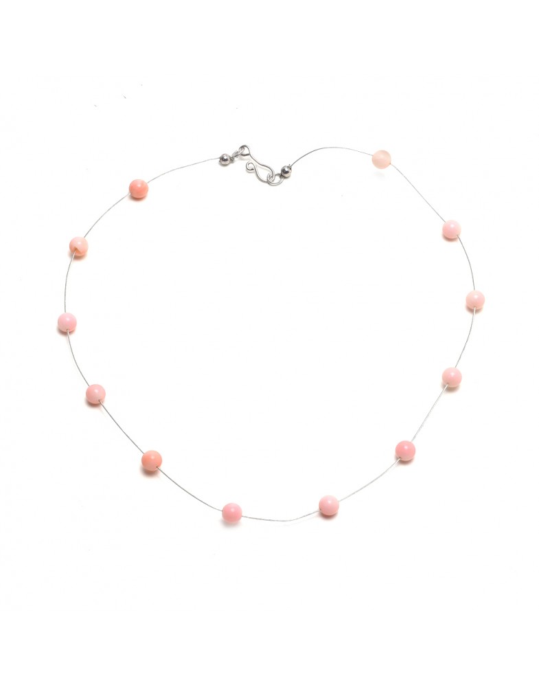 Colar Prateado Bolinhas Coral