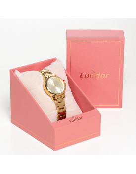 Relógio Feminino Dourado Condor Kit Strass