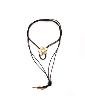 Colar Dourado courinho com Flor Unica e Bolinhas